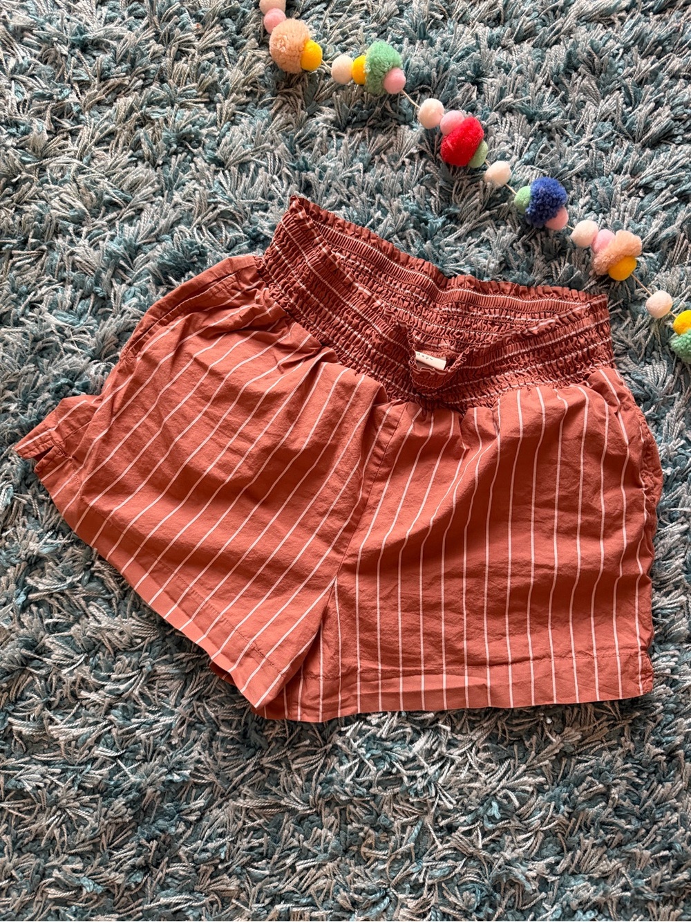 a new day — Rust Orange Striped High Waist Shorts